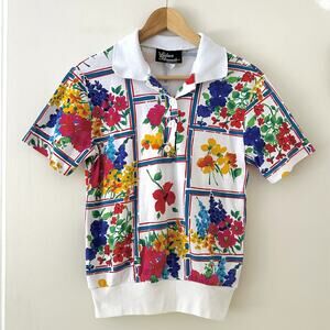 Silver Threads Floral Polo Shirt Sz S